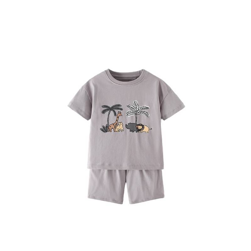 Boys Summer Cotton Cartoon Print Twopiece Set For Kids