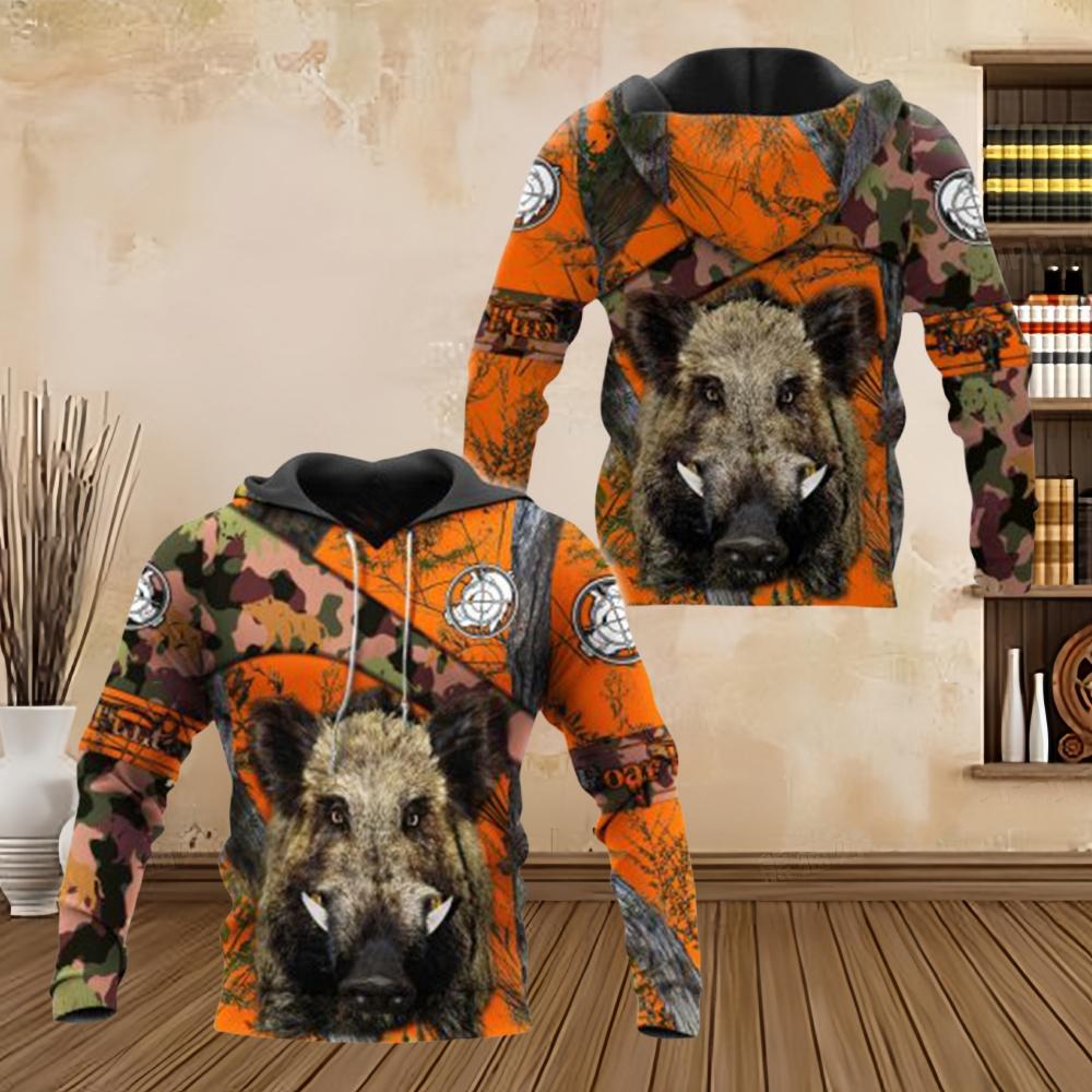 Sudaderas para hombres caza de jabalí naranja Camo 3D Prin Unisex Harajuku canguro bolsillo Casual calle sudadera pulóver sudaderas con capucha S
