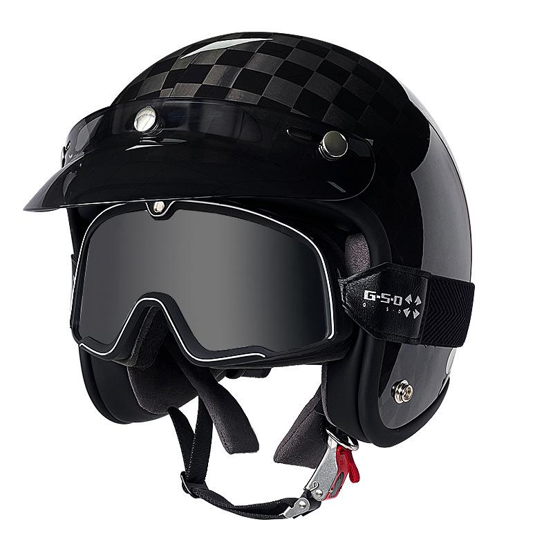 3C Certified Retro Harley Carbon Fiber Motorcycle Helmet, Unisex All-Season Winter Half Helmet