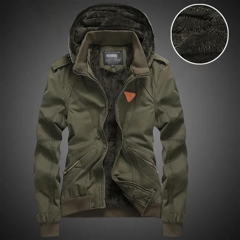 

Зимняя куртка мужская с капюшоном тонкая парка хлопковая куртка с подкладкой плюс бархатное толстое теплое пальто парки хлопок M армия зеленый