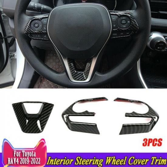 For Toyota RAV4 - Carbon Fiber Style Interior Steering Wheel Cover Trim