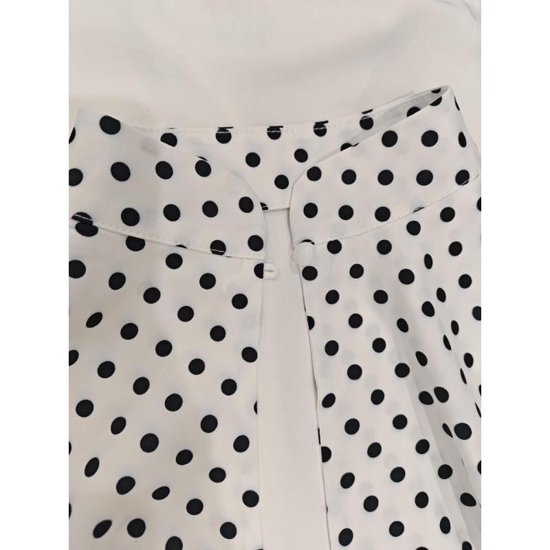 Vestito Mini Casual da Donna alla Moda a Pois con Intagli e Maniche a Sbuffa a Manica Corta con Collo Alto