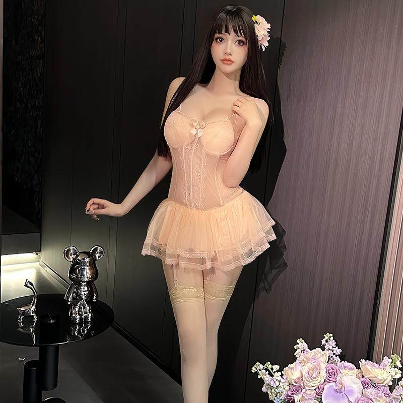 Shi Meisha: Sexy mesh perspective temptation chest pad steel ring gathering slim nightdress sexy underwear women's uniform