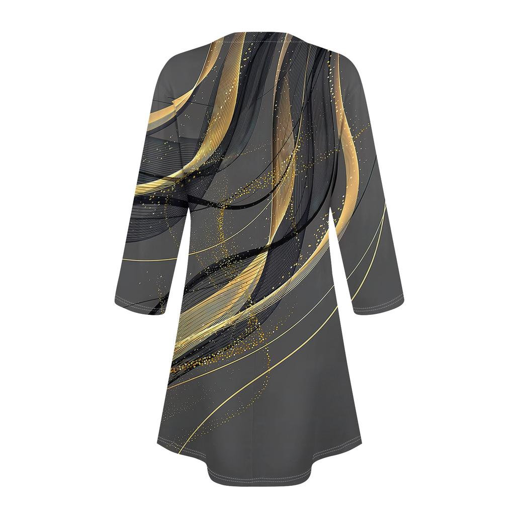 Women's Fashion Casual Print Round Neck Three-quarter Sleeve Short Dress