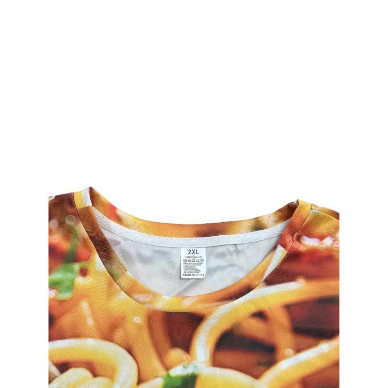 Large Men's French Fries Hamburger Pattern 3D Printed Men's Round Neck Short Sleeved T-shirt Summer Fashion T-shirt Casual Comfortable Versatile Top