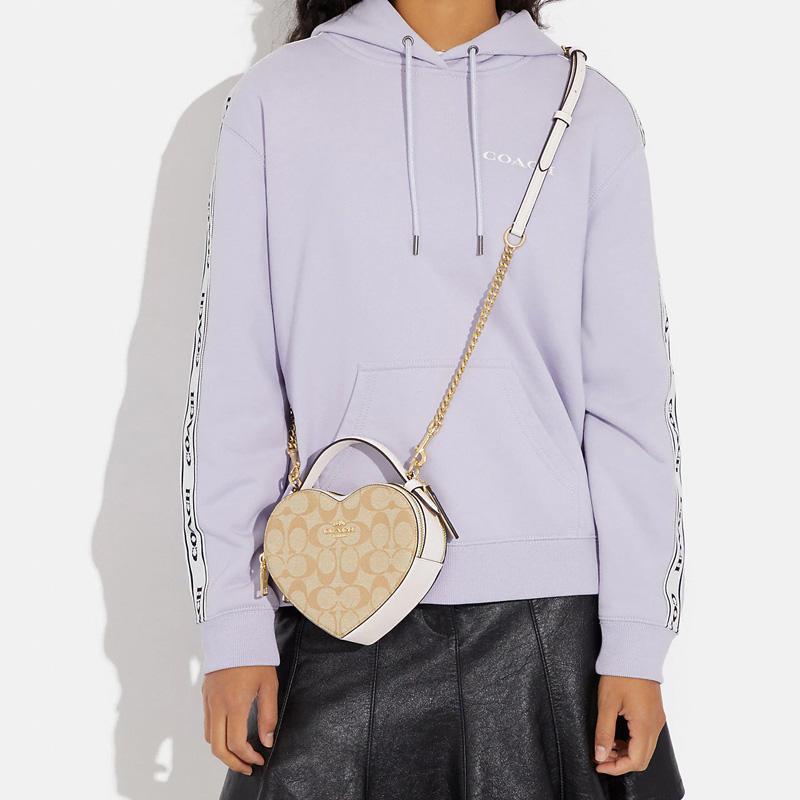 New COACH Heart Canvas With Leather Shoulder Bag, Crossbody Bag, Handbag Mini Women's Light Khaki CJ450-IMDQC