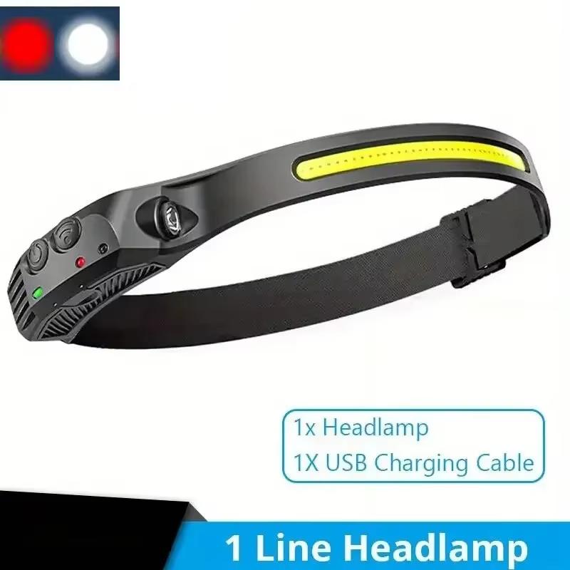 COB LED Sensor Headlamp USB Rechargeable Hand Induction Head Torch 7 Modes Waterproof Head Light for Camping Fishing Repair Outdoor