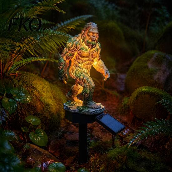 Courtyard Dragon Sculpture Solar Garden Light, Outdoor Sasquatch Statue Lamp, Fantasy Medieval Gothic Creature Sculpture, Pathway Light for Yard Lawn