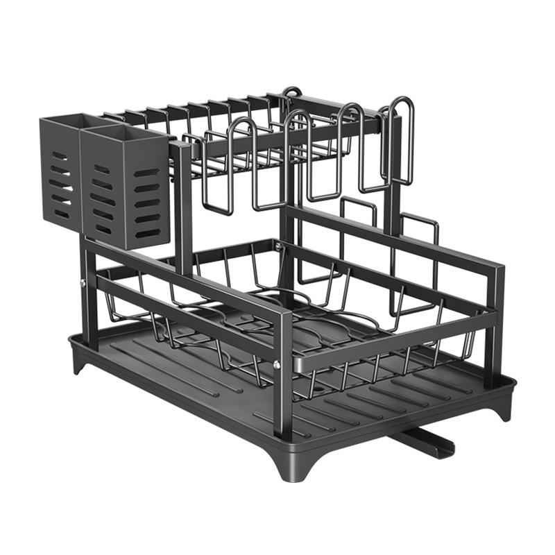 Kitchen Dish Drainer Rack with Cup Holder - Countertop Bowl, Plate, and Chopstick Organizer