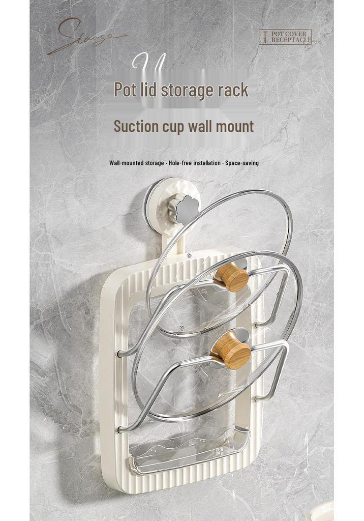 Warde Wall-Mounted Kitchen Storage: Suction Cup Pot Lid & Cutting Board Rack with Detachable Drip Tray.