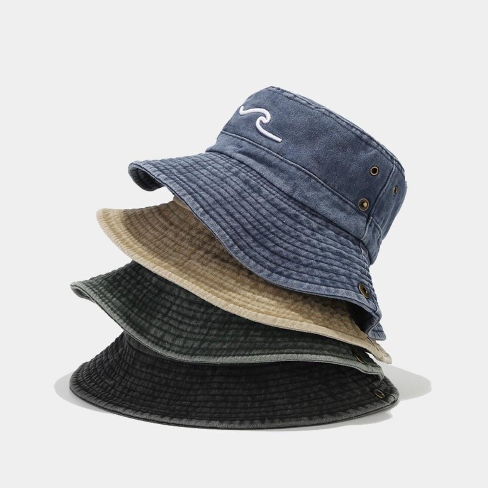 Cotton Bucket Hat Breathable Sunshade Design Sun Cap Sunscreen Protection Embroidered Pattern Fisherman Hat Camping Activities