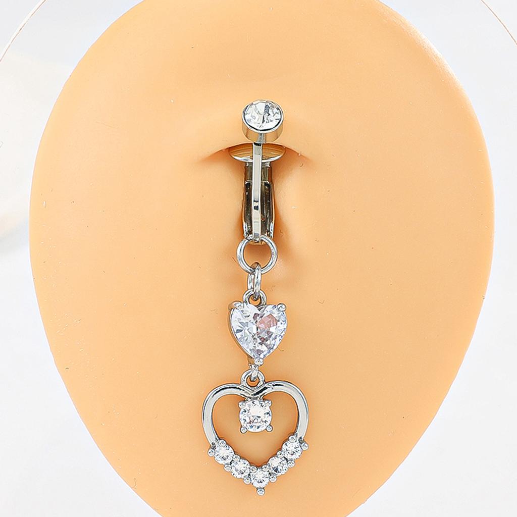 CZ Cross & Heart Belly Button Ring Set, Gold & Silver Tone Dangling Navel Piercing Jewelry