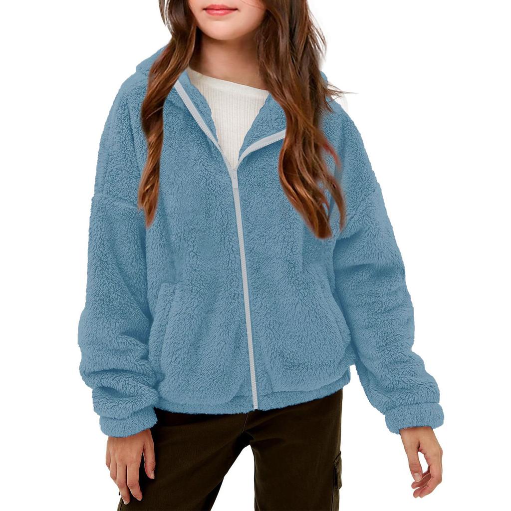 Kids' Fashion Fleece-Lined Thickened Hooded Oversized Sweatshirt Warm Casual Jacket For Fall/Winter