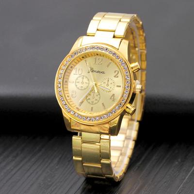 Hot Geneva Women's Diamond-Set Alloy Watch with Steel Band - European & American Casual Jewelry