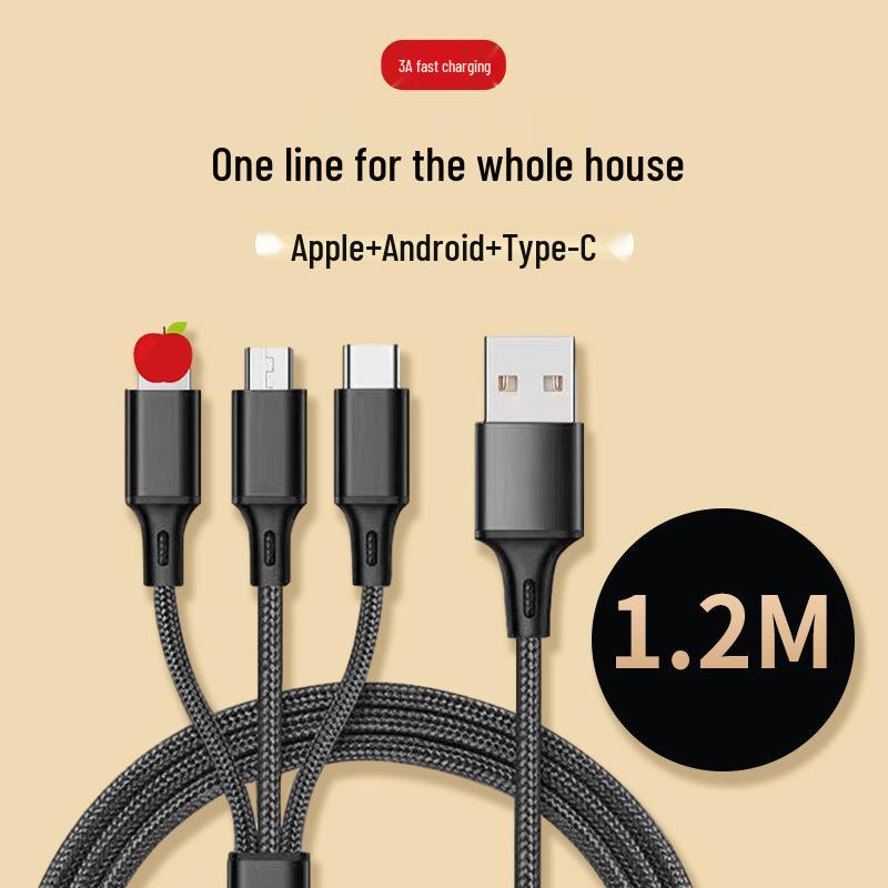 100W Type-C 3-in-1 Fast Charging Cable for Huawei, Android, and Apple Devices