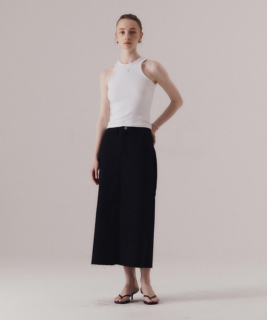 Sillen Frayed Hem Cotton Skirt (Black)