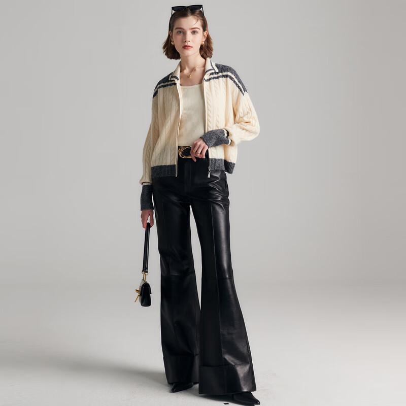 PALUOPO Women's Contrast Color Pure Cashmere Cardigan