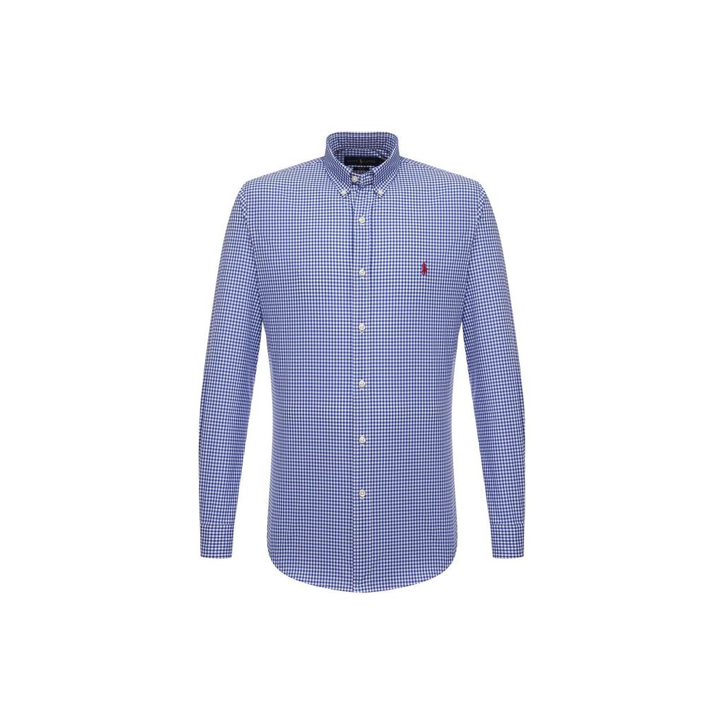 Polo Ralph Lauren FW22 Logo Embroidered Plaid Single-Breasted Long Sleeve Shirt Men Shirts Purple Blue 7108598824-656