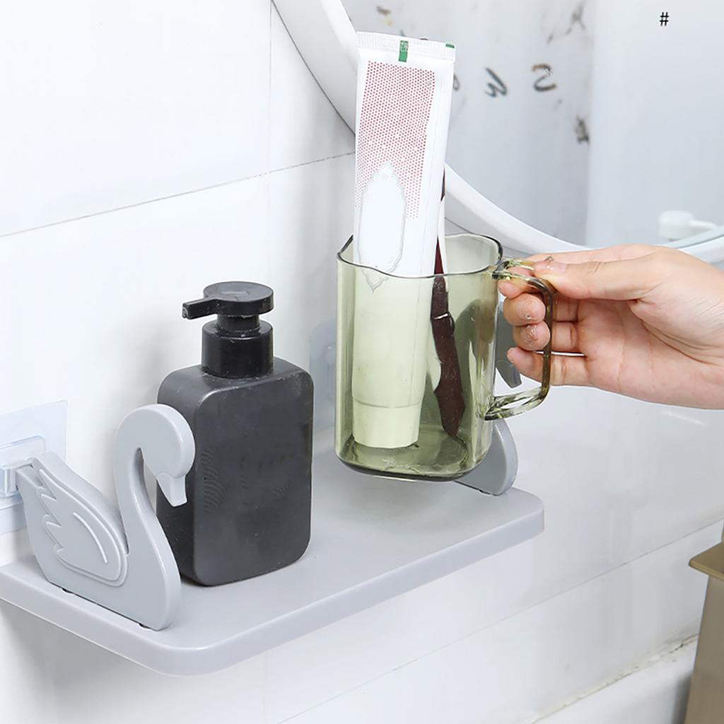 Swan Hanging Storage Rack Wall Mounted Kitchen Bathroom Seasoning Bottle Cosmetics Organizer Holder Shelf