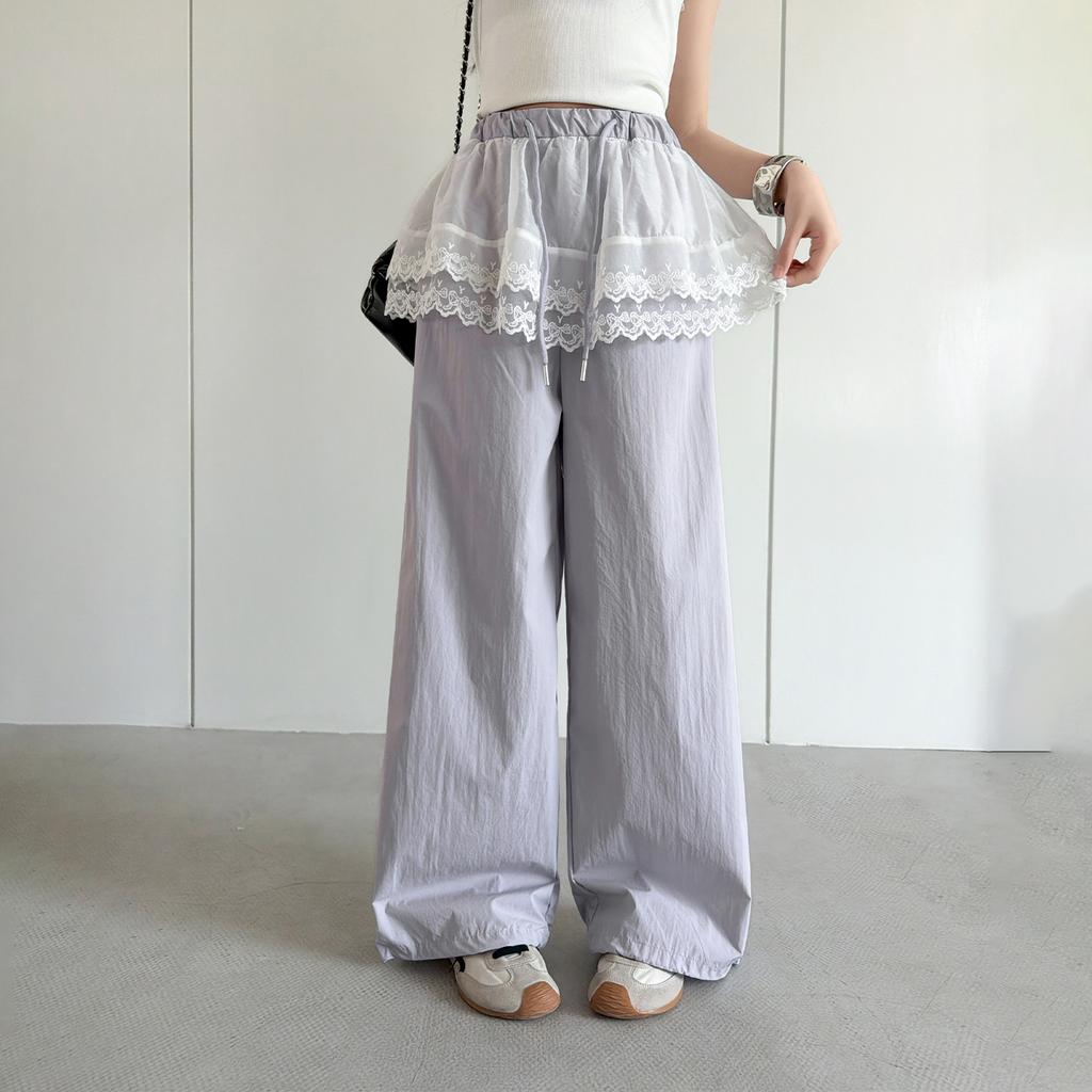 Girls' pants summer thin style children's lace lace lace fart curtain wide leg pants summer breathable big children's quick drying sports pants