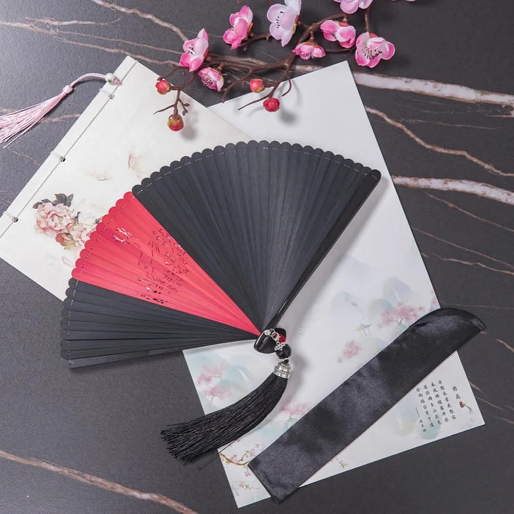 Chinesischer Stil Japanischer Klassischer Faltfächer Antiker Stil Schwarzer Faltfächer für Damen Handgefertigt Exquisite Handfächer