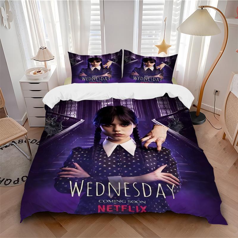 Ensemble de literie Design Costume Mercredi Addams Housse de couette Cadeau pour chambre à coucher, Comprend 1 housse et 2 taies d'oreiller, Pas d'insertB348