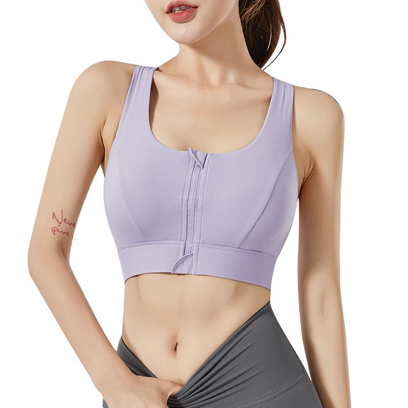 Premium Front Zipper Sports Bra - Shockproof High-Impact with Built-in Cups & Stylish Back Design for Women