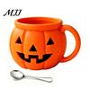 Cute Pumpkin Shape Organizer Halloween Ice Cream Cup with Spoon, Keeps Hands Warm Dessert 3D Printed Decor Cup, PLA Creative Sleeve for Home