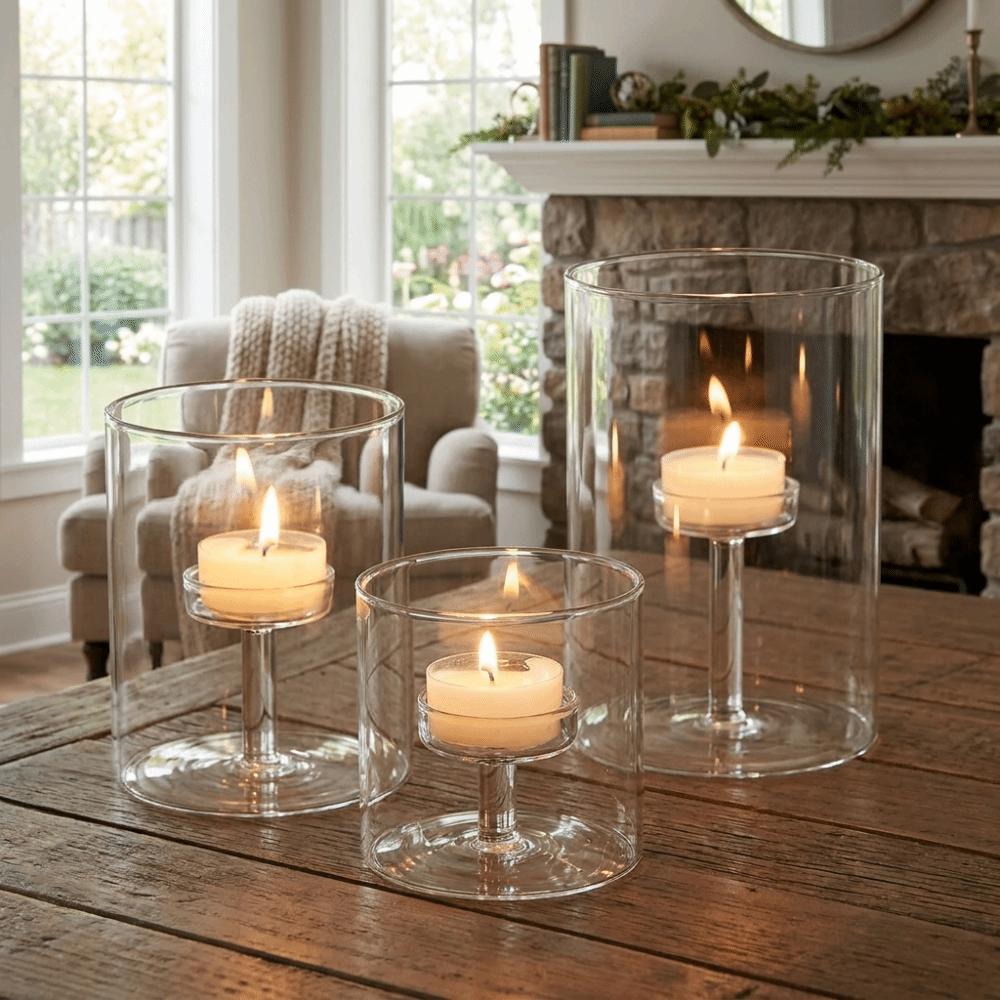 Transparent Glass Candle Holder Modern European Style Tea Light Candle Holders Romantic Windproof Candle Cup Restaurant