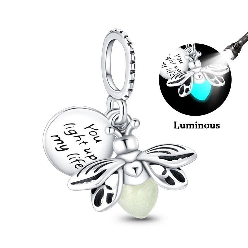 Glow-In-The-Dark Firefly Dangle Charm Bead For Women Suitable For European Original Copper Bracelet Diy Trendy Jewelry Accessories Gift Choice