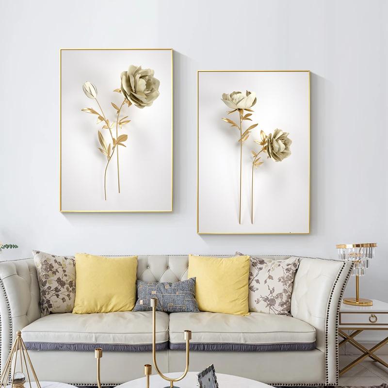 Metal Wall ArtAbstract Gilded Flowers Plant Laminas Decorativas Pared Cuadros Arte De Lienzos Decorativos  Para Sala Decoracion
