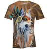 Men's 3D Printed T-Shirt Short Animal Wolf Print Sleeve O-Neck Pullover Casual Top