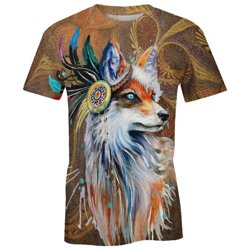 Men's 3D Printed T-Shirt Short Animal Wolf Print Sleeve O-Neck Pullover casual top