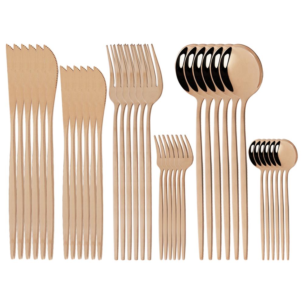 36Pcs Stainless Steel Mint Gold Dinnerware Set Dessert Knife Cake Fork Coffee Spoon Cutlery Set Kitchen Tableware Silverware Set