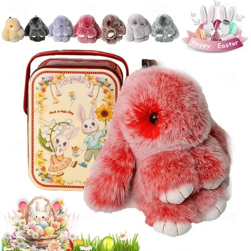 Süße Langohr-Kaninchen Schlüsselanhänger Echter Nerzfell Kaninchenpuppe Anhänger Spielzeug Schmuck Bommel Anhänger Geschenke Handtasche Plu C9M0