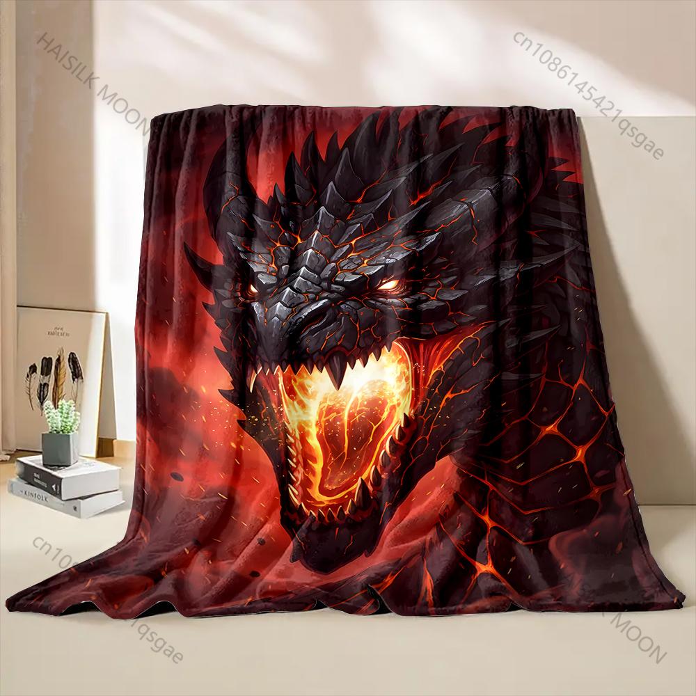 Multiple sizes Fiery dragon roaring Print Blanket Flannel Material Soft Warm for All Seasons Home Outdoor Camping Picnics RV