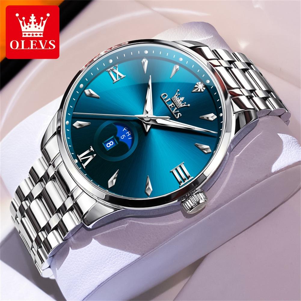 OLEVS 3646 Quartz Watch Men Classic Business Solid Steel Strap Men's Wristwatch Calendar Week Waterproof Luminous Watch