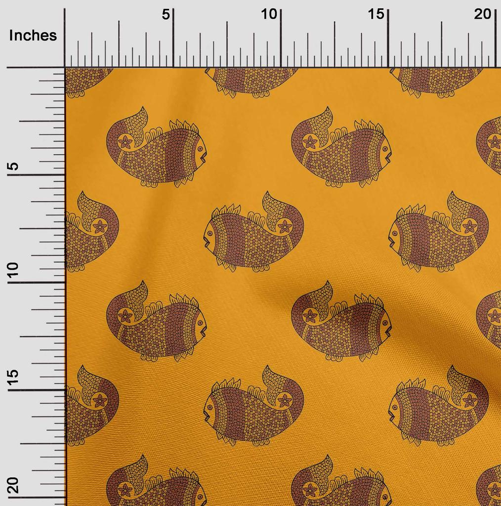 oneOone Cotton Flex Fabric Fish Block Printed Fabric 1 Yard 40 Inch Wide