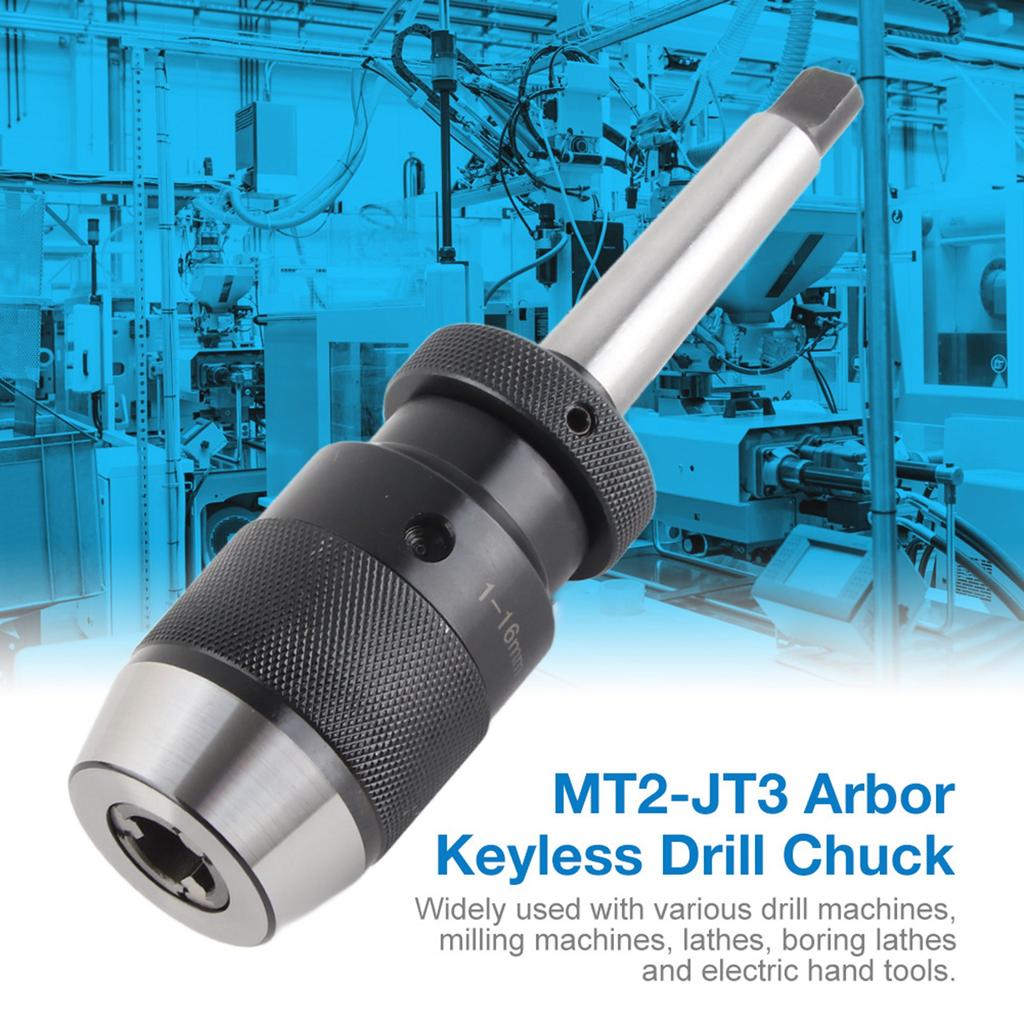 1‑16mm Capacity 45# Steel Self Tighten Keyless Lathe Drill Chuck with MT2‑JT3 Taper Arbor