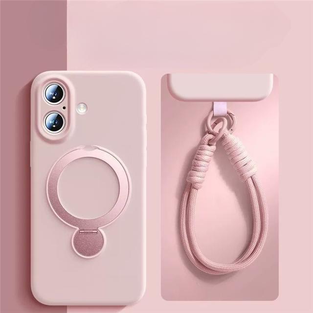 For iPhone 16 Pro Max Luxury Magsafe Magnetic Holder With Lanyard Liquid Silicone Phone Case For iPhone13 14 15 Protective Cover