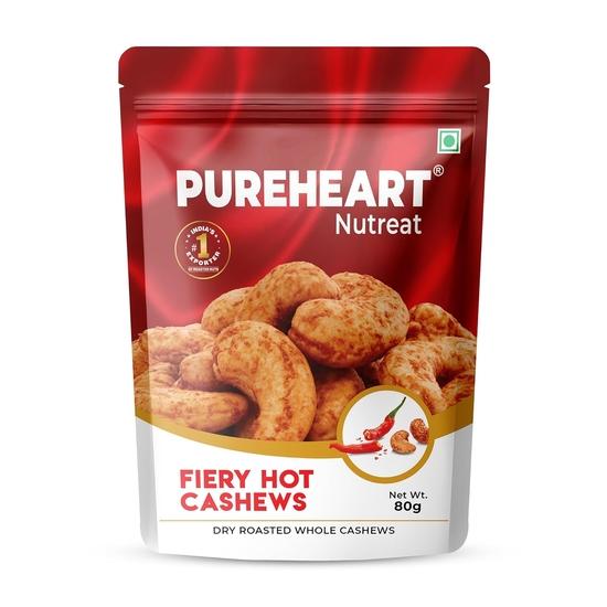Pureheart Nutreat Fiery Hot Cashews (80 gm), Premium Spicy Roasted Masala Cashew Nuts/Kaju Dry Fruit | Fiber Rich Chili Cashews| Crunchy Snack 80GM