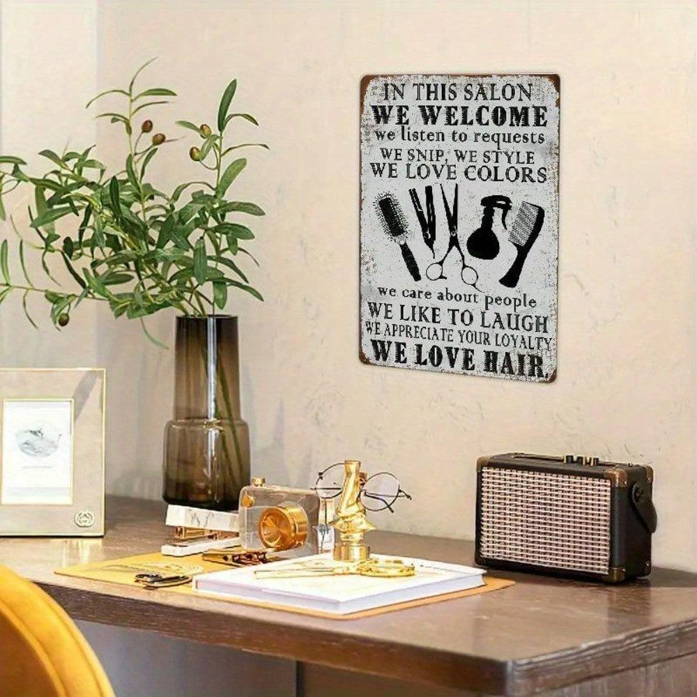 Retro Barber Tin Sign Vintage Wall Decor 12x8 Inch Metal Art with Scissors Design