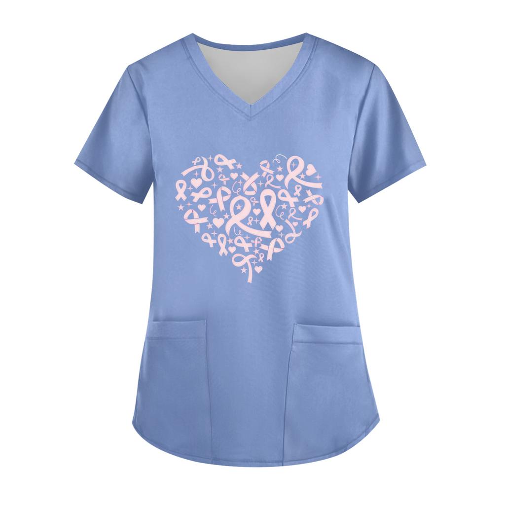 Women's V-Neck Short-Sleeve Pocketed Top With Side Slit