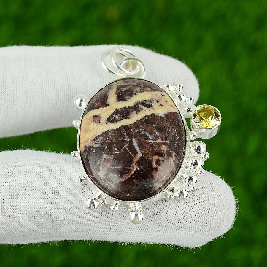 Natural Coconut Jasper Gemstone Pendant 925 Sterling Silver Jewelry For Women
