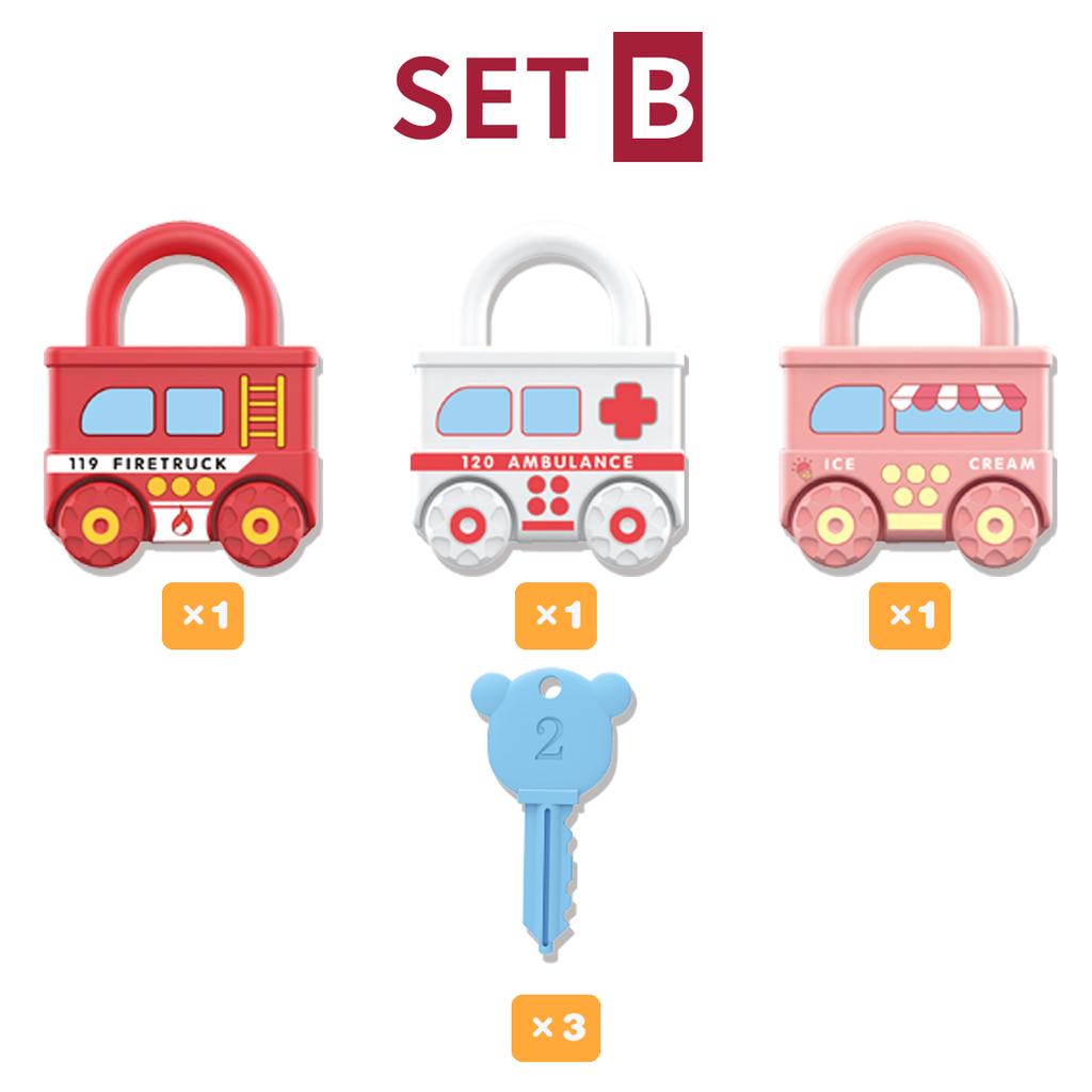 3Pcs Early Learning Lock Unlock Car Train Toy with Keys, Kids Montessori Math Motor Skill Educational Toys, Birthday Xmas Gift