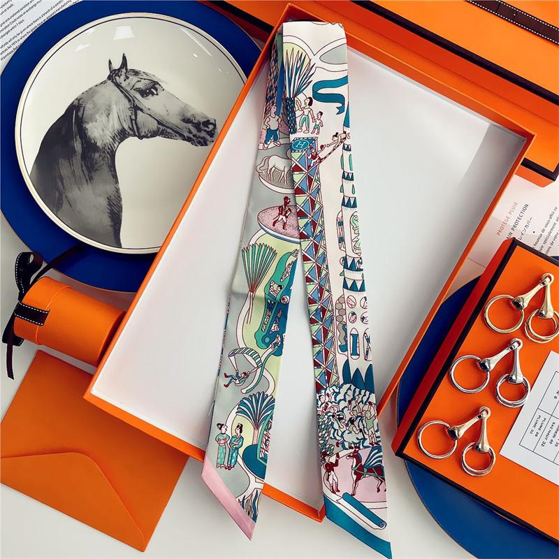 Cachecol de Seda 100% de Alta Qualidade Marca de Luxo Mulheres Faixa de Cabeça Faixa de Cabelo Foulard Gravata Lenço de Pescoço Cachecóis Skinny Acessórios