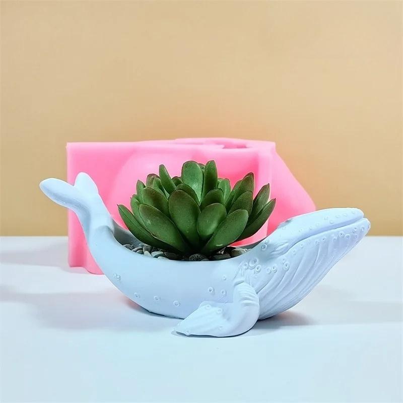 Stor Val Suckulent Växt Blomkruka Harts Silikonform Havsdjur Val Förvaringslåda Ljuskopp Betong Cement Gipsform
