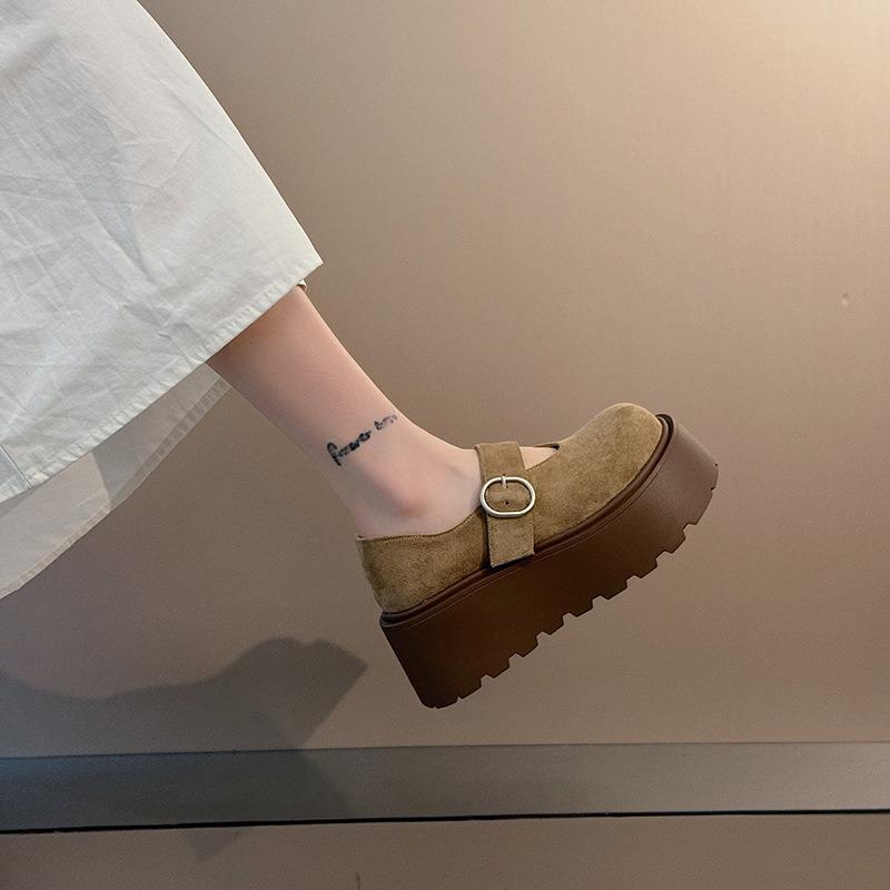 Hong Kong Leather Thick-soled Heightening Women's Spring New One-pedal Small Mary Jane Single Shoes