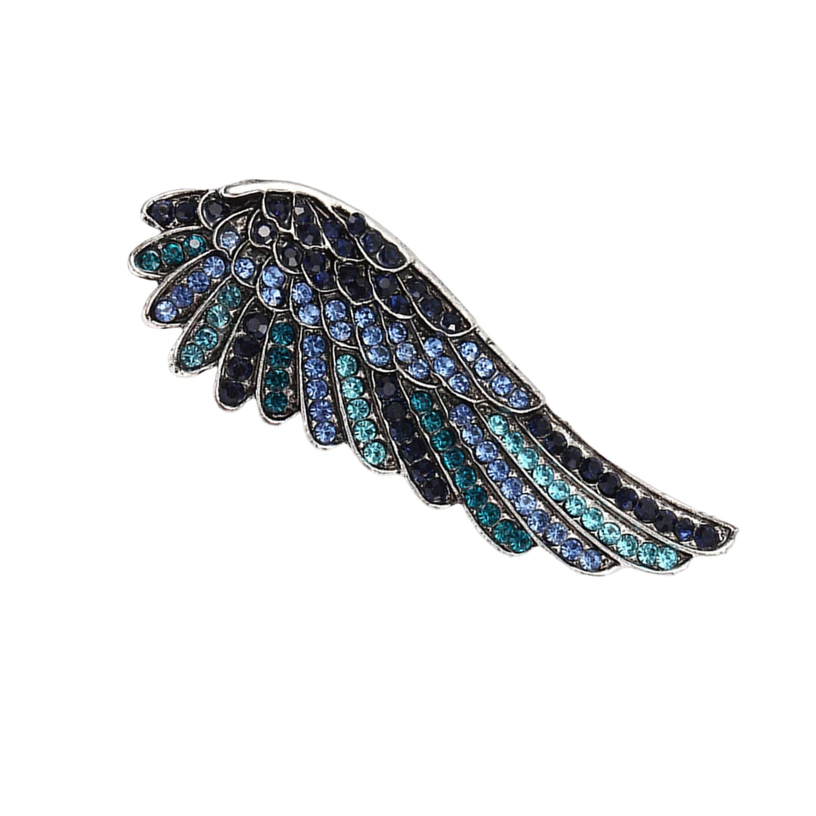 

Vintage Angel Wing Brooch With Sparkling Crystals Elegant Feather Lapel Pin Accessories For Party Office Accessories синий