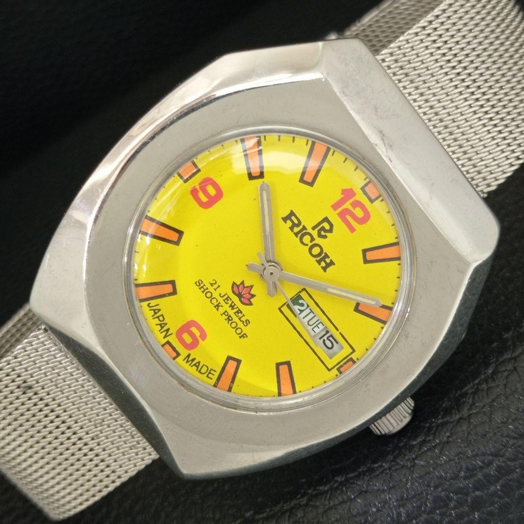

JAPAN VINTAGE RICOH R31 AUTOMATIC MENS YELLOW COLOR DIAL WATCH a707647-1